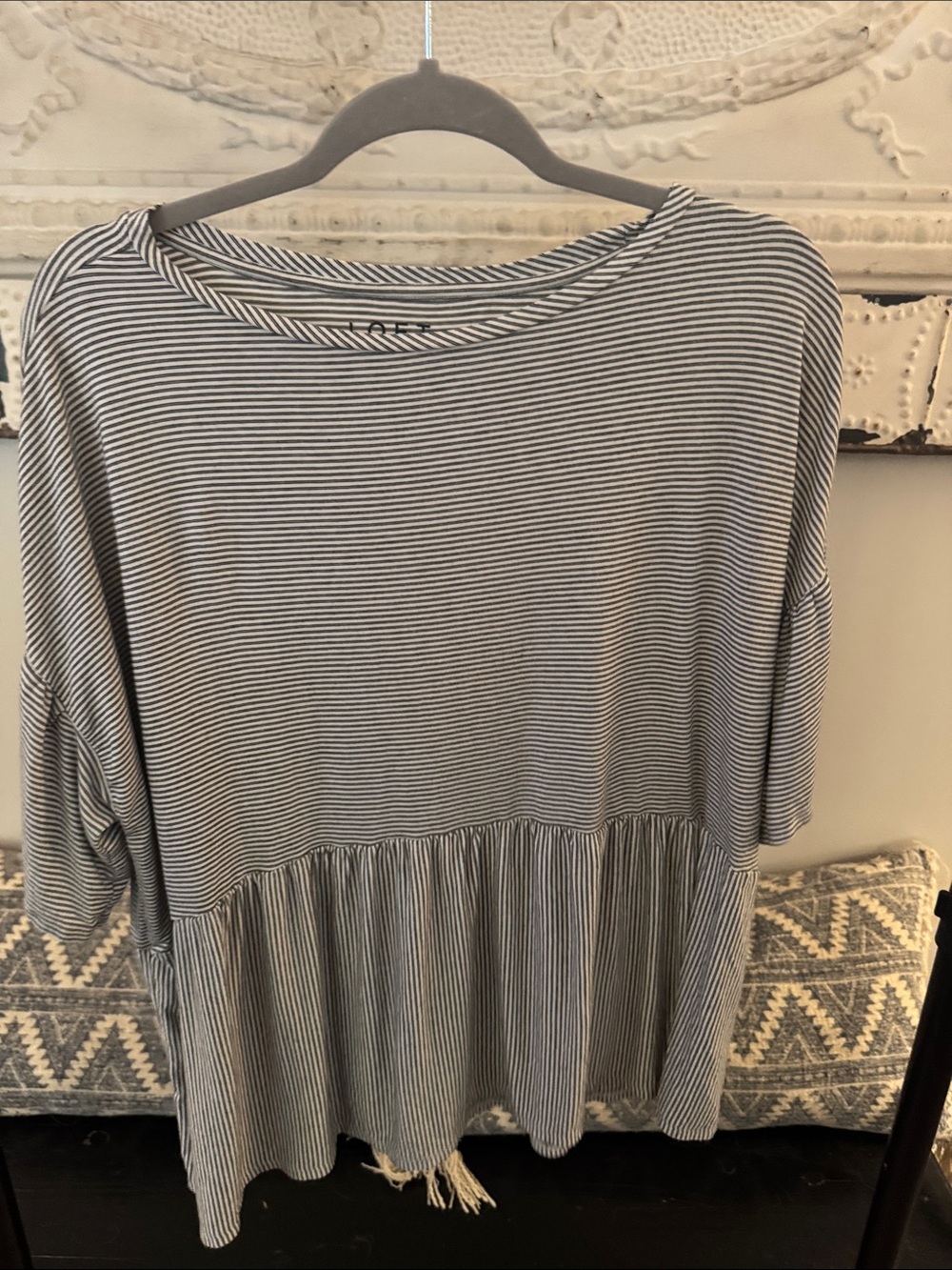 LOFT Blue & White Striped Peplum Tunic